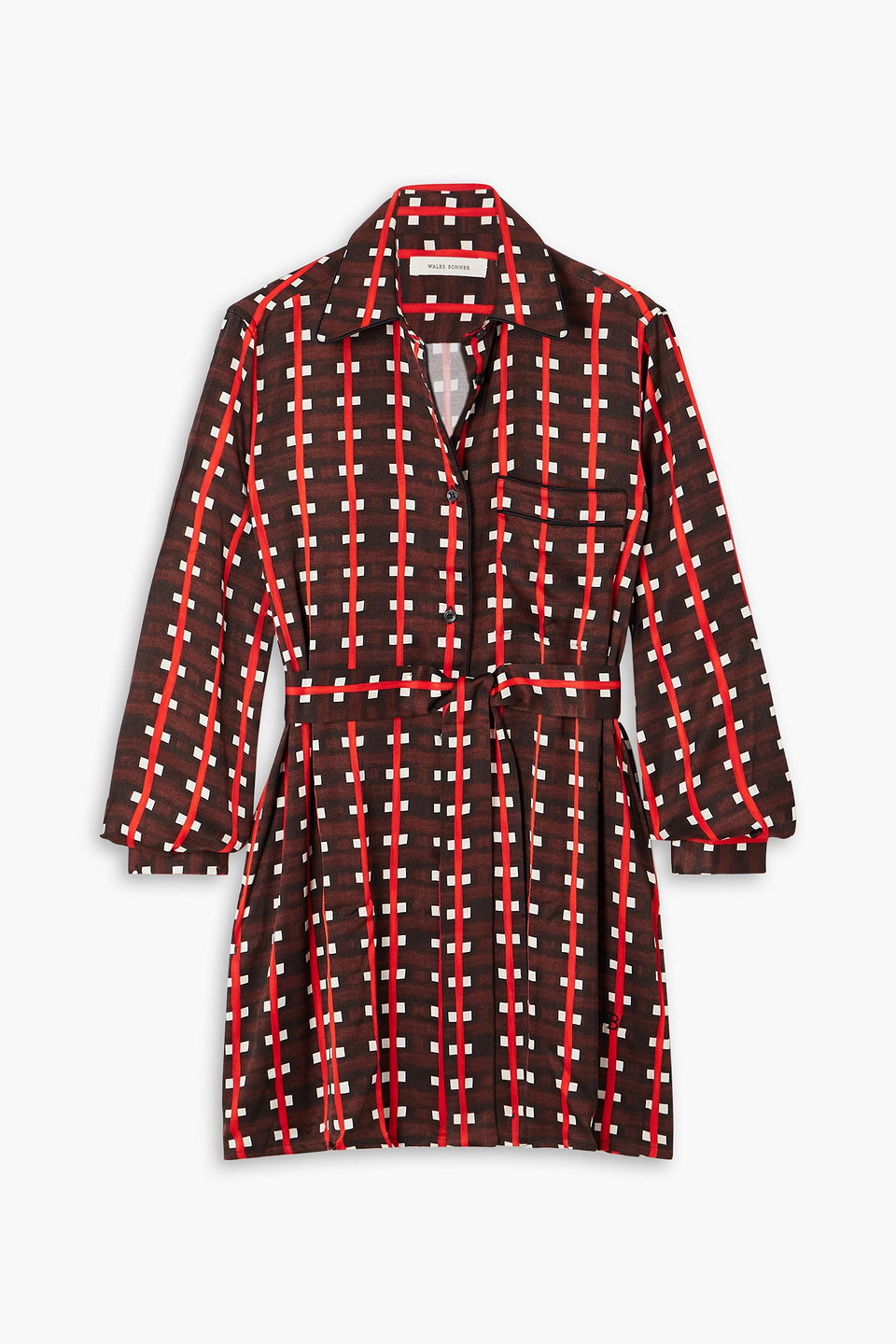 Wales Bonner Check-print Tie-waist Blouse In Chocolate