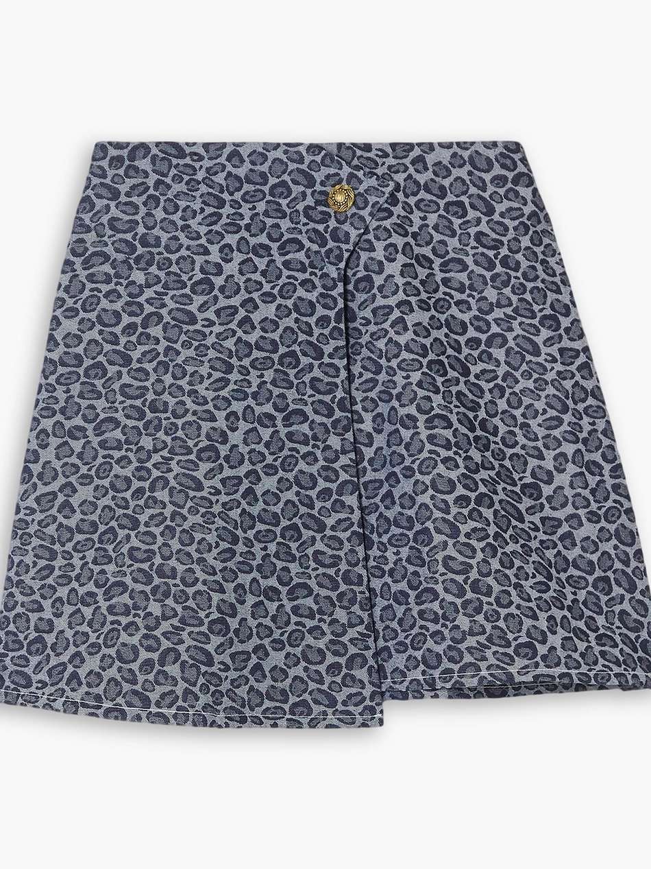 denim-jacquard mini wrap skirt