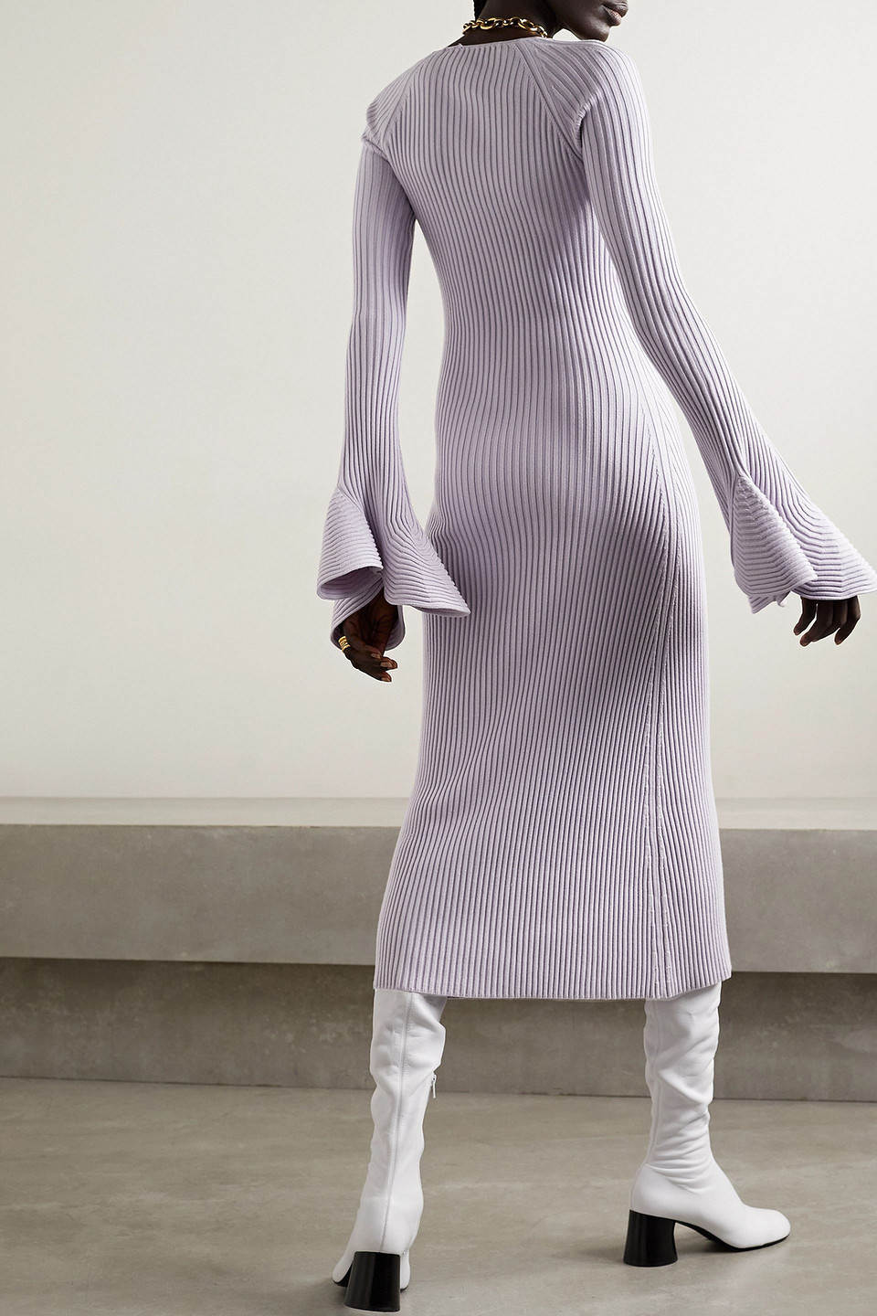 PROENZA SCHOULER RUFFLED RIBBED-KNIT MIDI DRESS