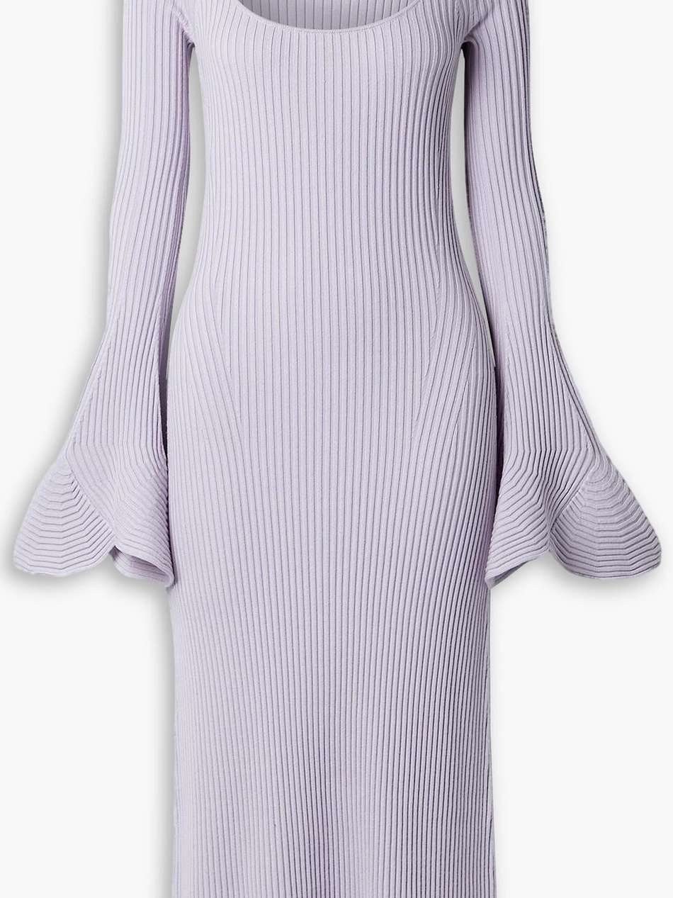 ruffled ribbed-knit midi dress