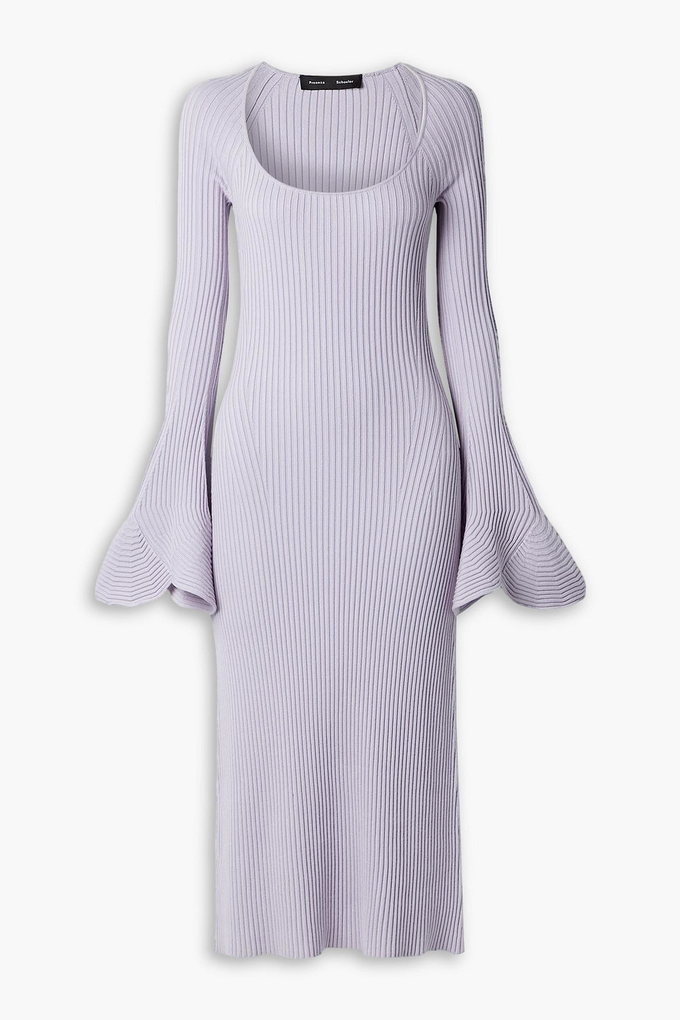 Proenza Schouler Ruffled Ribbed Silk And Cashmere-blend Midi Dress In Lavender