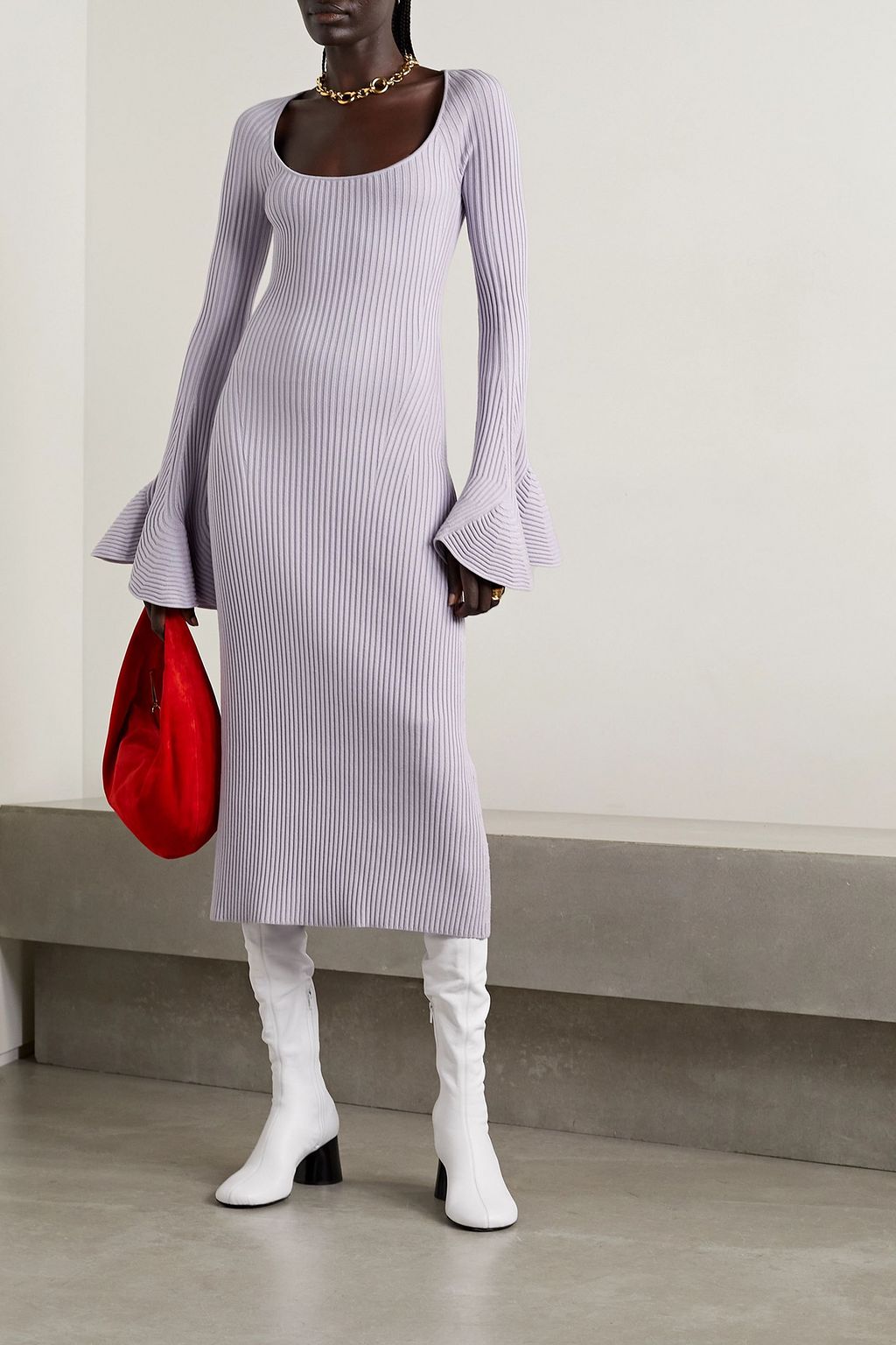 PROENZA SCHOULER فستان متوسط الطول مصنوع من نسيج بحبكة مضلّعة