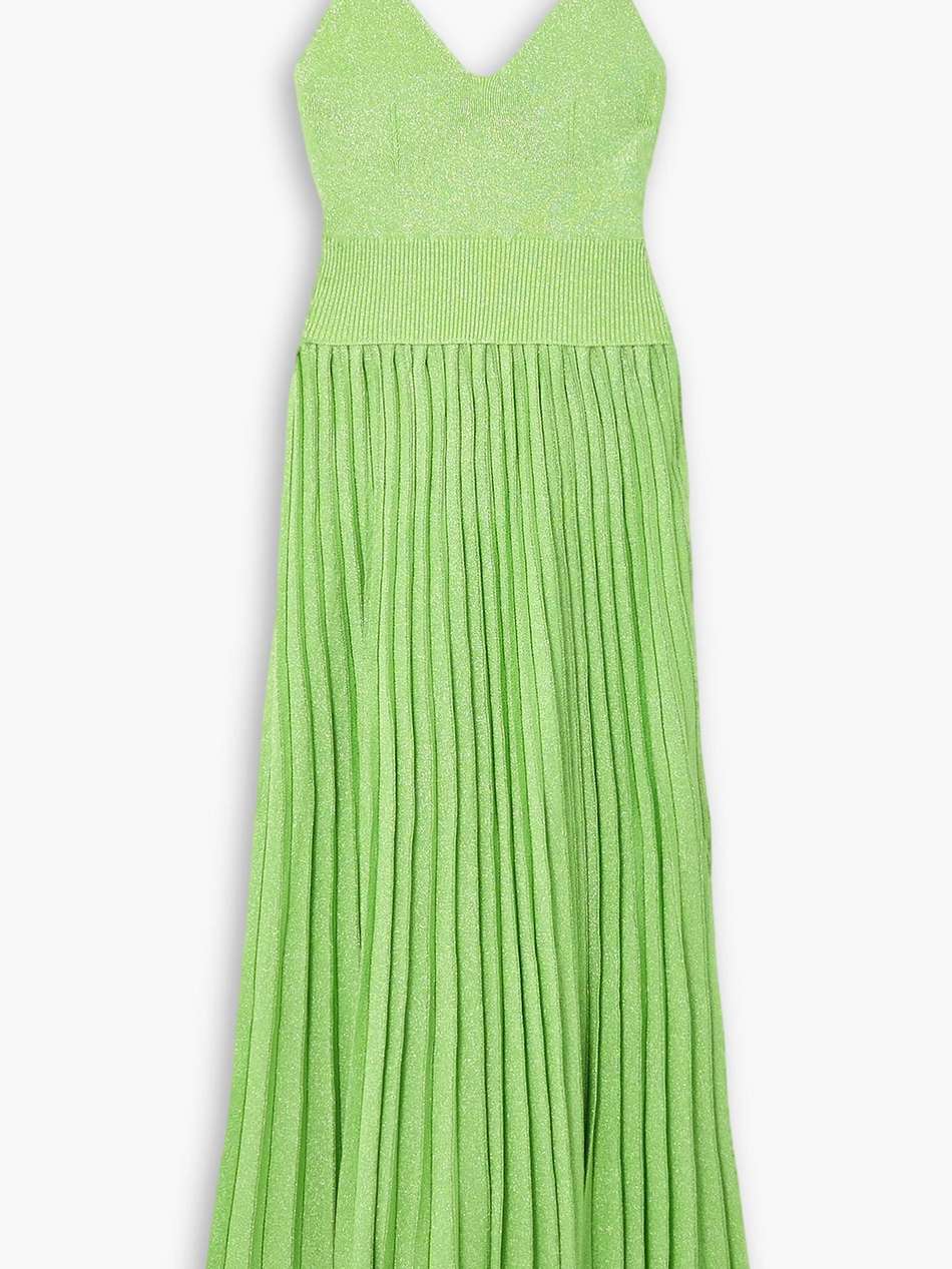 pleated metallic knitted midi dress