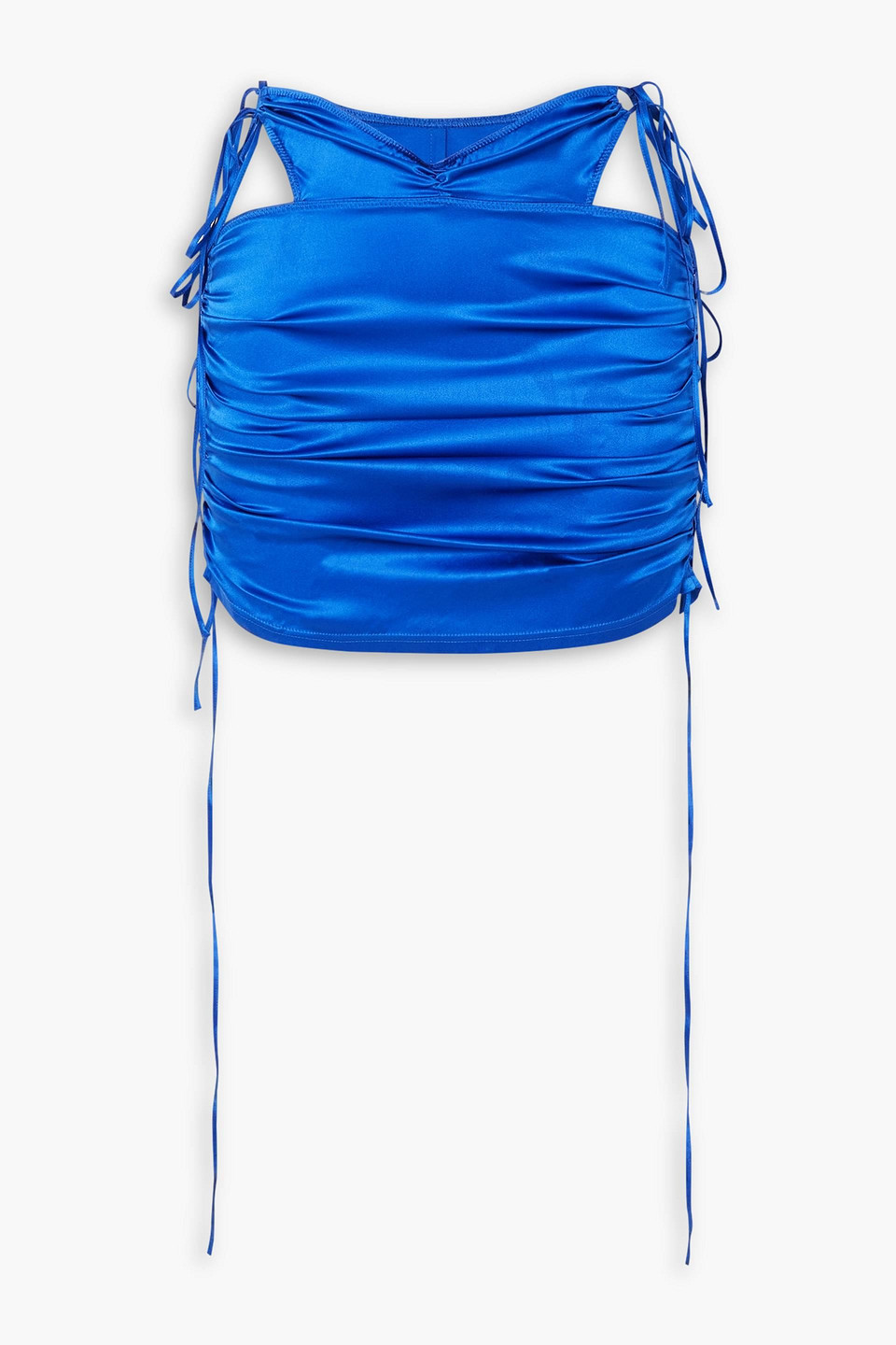 Supriya Lele Cutout Ruched Silk-blend Satin Mini Skirt In Bright Blue