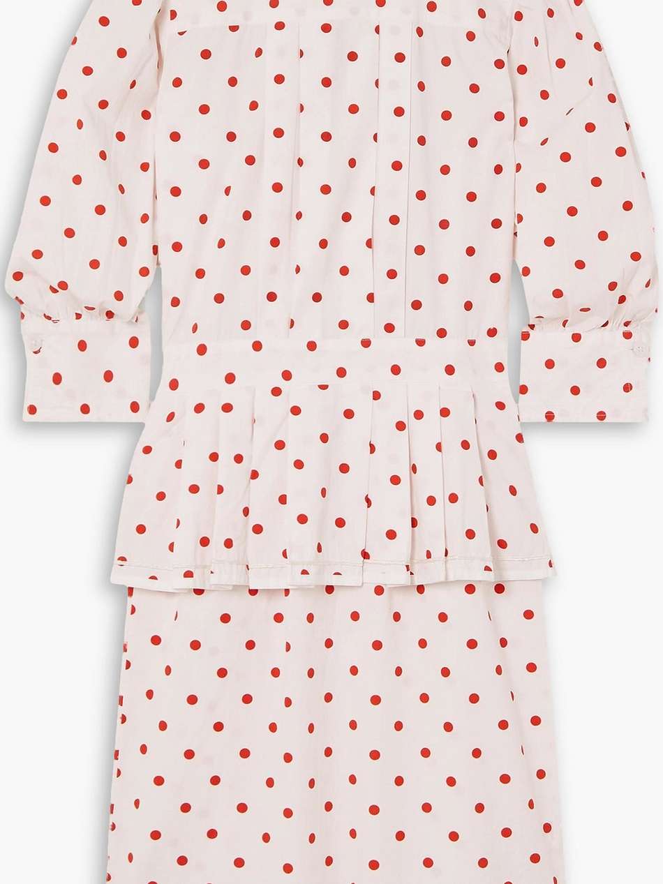 rilke ruffled pintucked polka-dot cotton-poplin mini dress