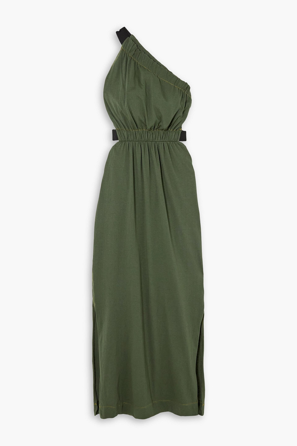 Bassike One-shoulder Cutout Organic Cotton-jersey Midi Dress In Green