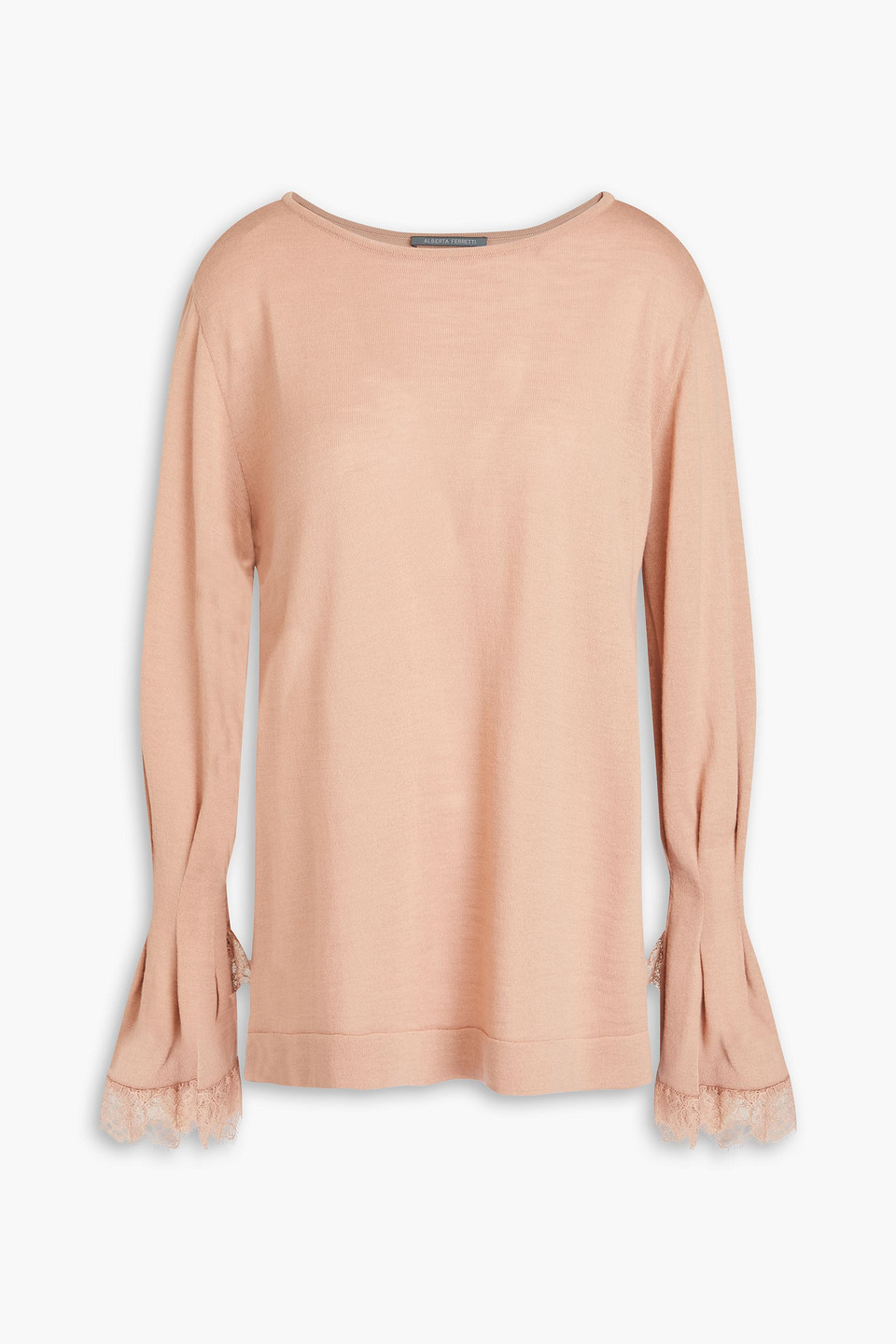 Alberta Ferretti Lace-trimmed Wool Sweater In Blush