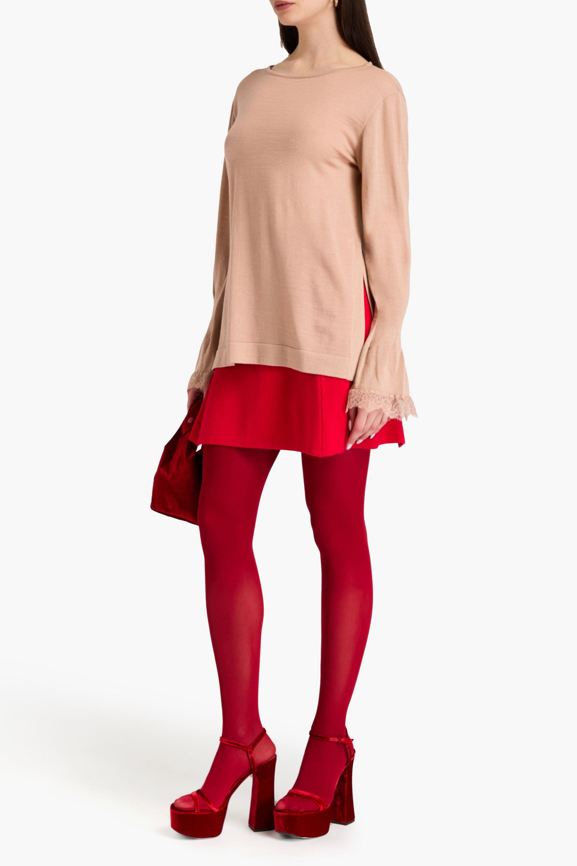 ALBERTA FERRETTI Lace-trimmed wool sweater