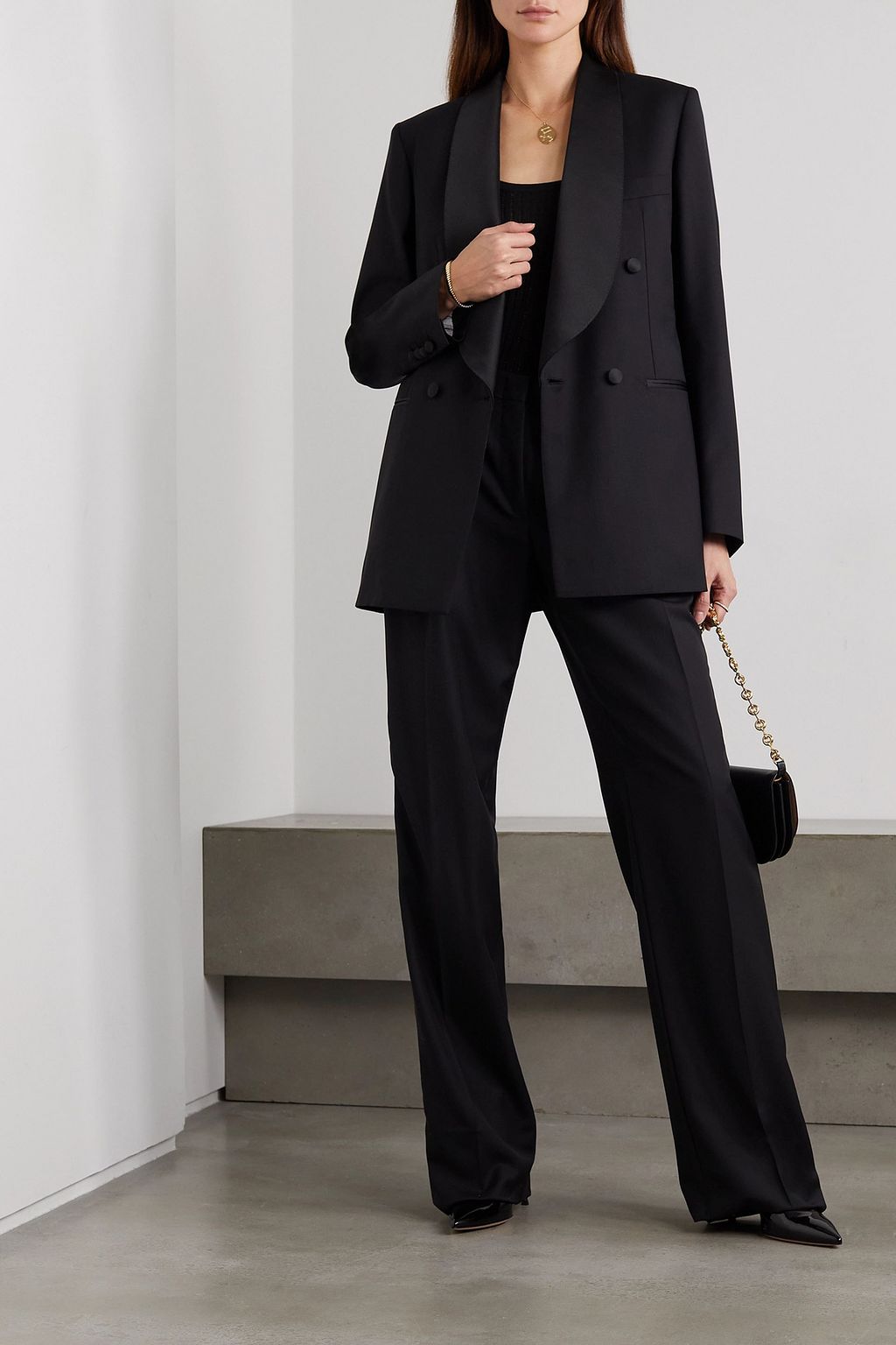 BRIONI Double-breasted satin-trimmed wool blazer
