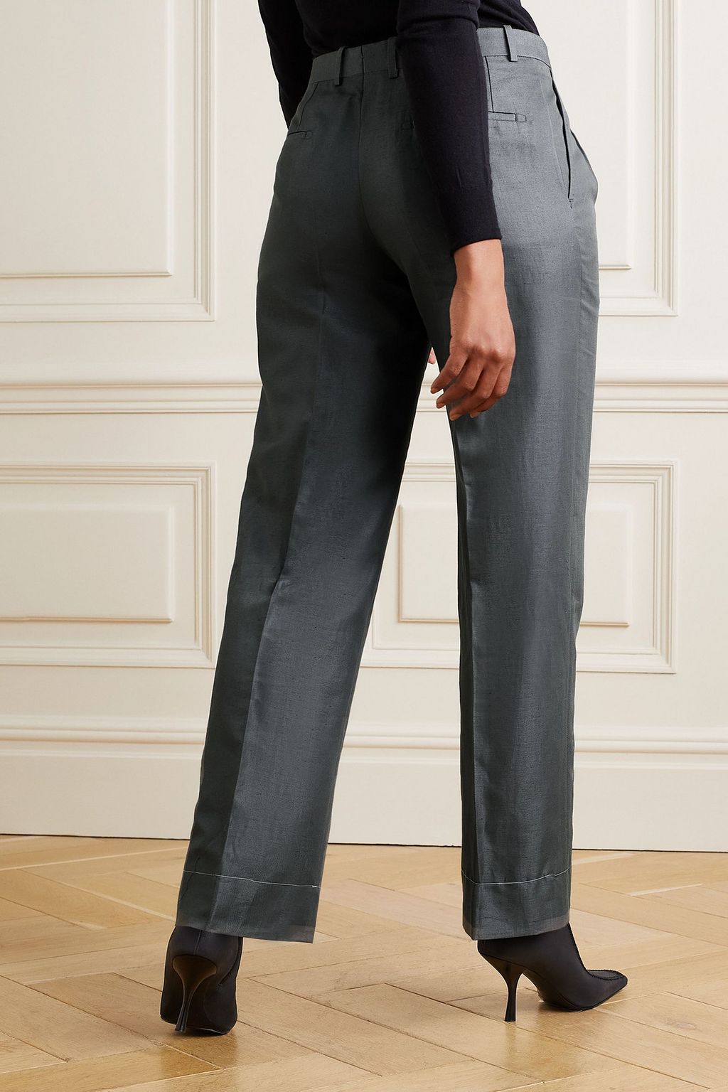 BRIONI بنطال بأرجل مستقيمة من الغبردين بمزيج القطن والكتّان والحرير