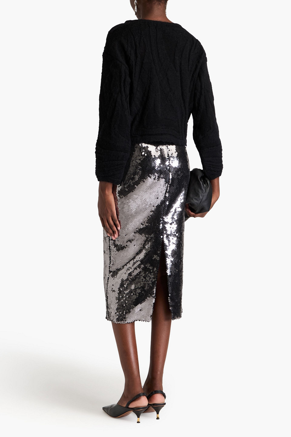 Alberta Ferretti Wool Knit Crewneck Sweater In Black
