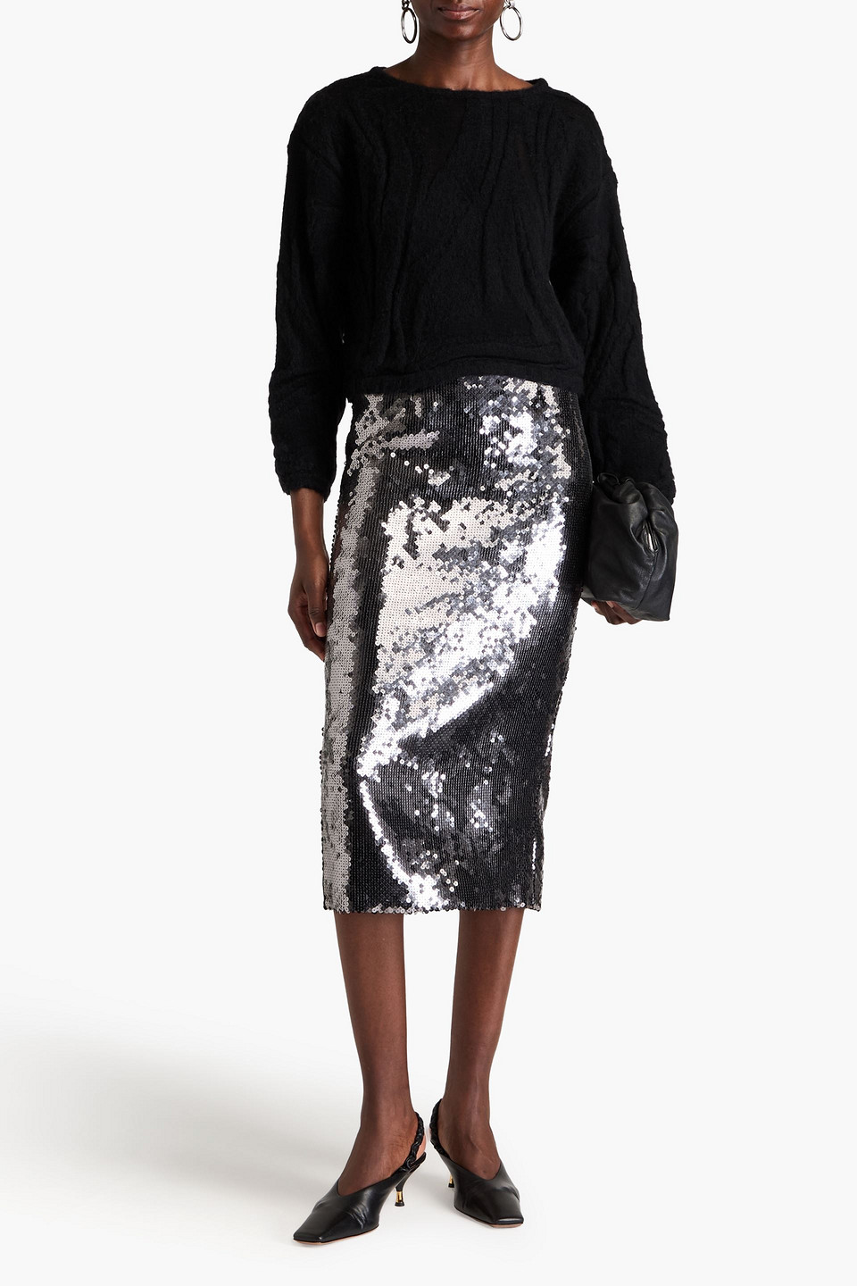 Alberta Ferretti Wool Knit Crewneck Sweater In Black