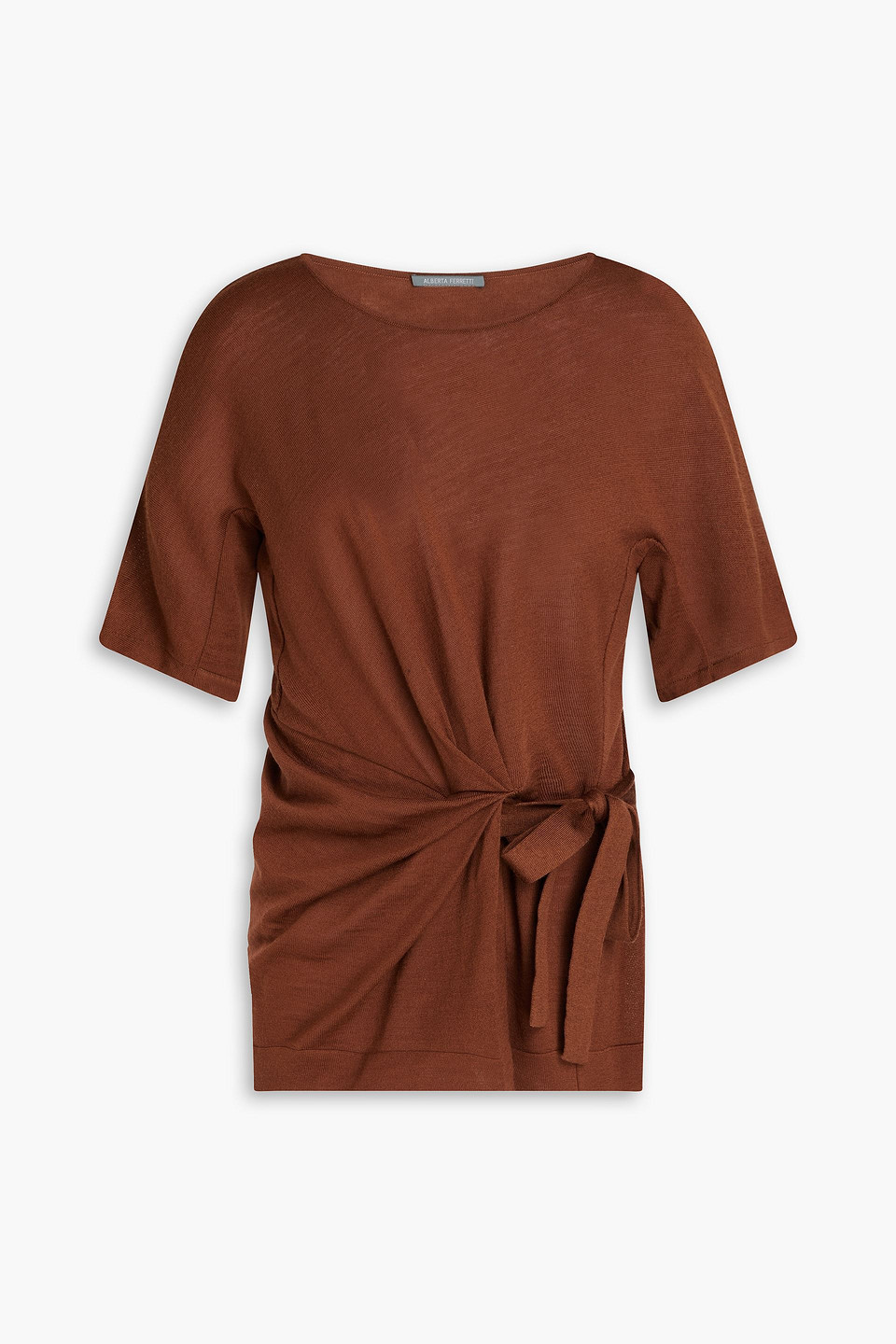 Alberta Ferretti Asymmetric Ruched Wool Top In Brown