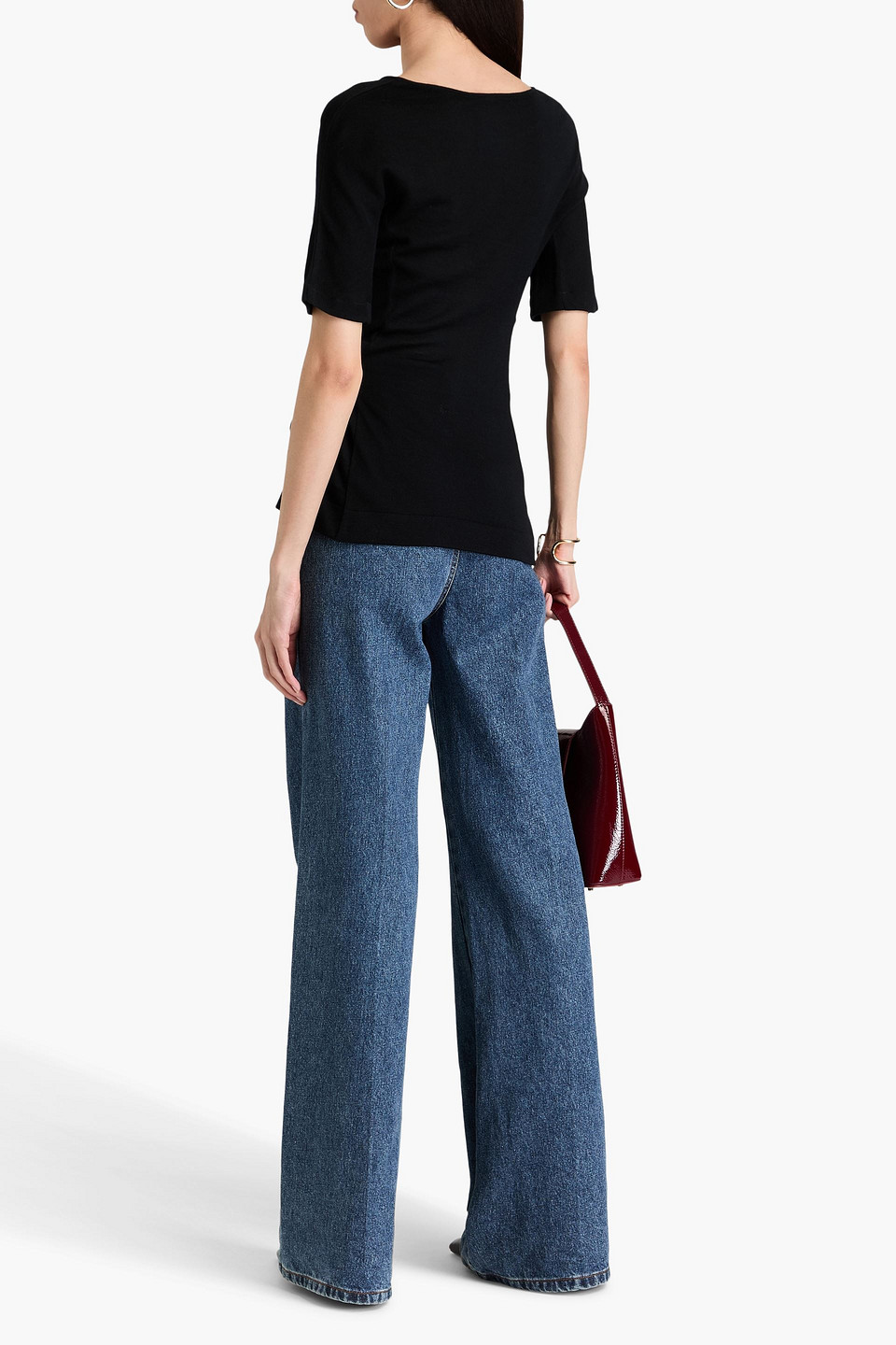 Alberta Ferretti Asymmetric Ruched Wool Top In Black