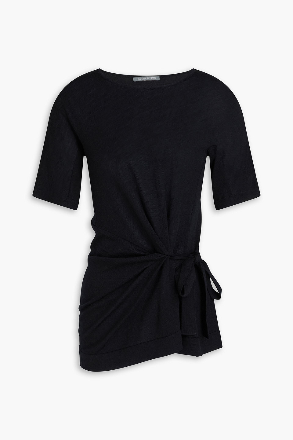 Alberta Ferretti Asymmetric Ruched Wool Top In Black