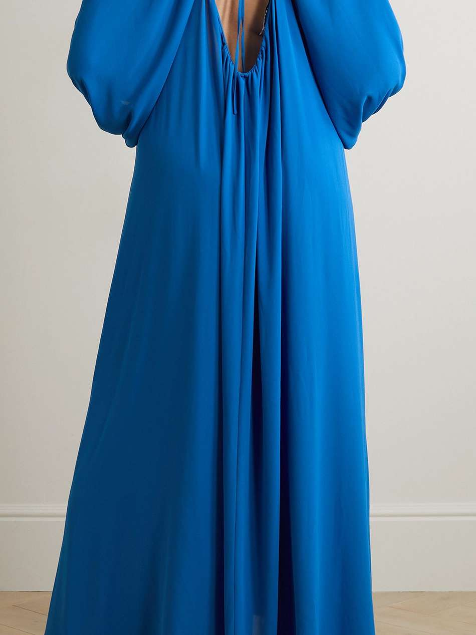 frida tie-detailed open-back chiffon maxi dress