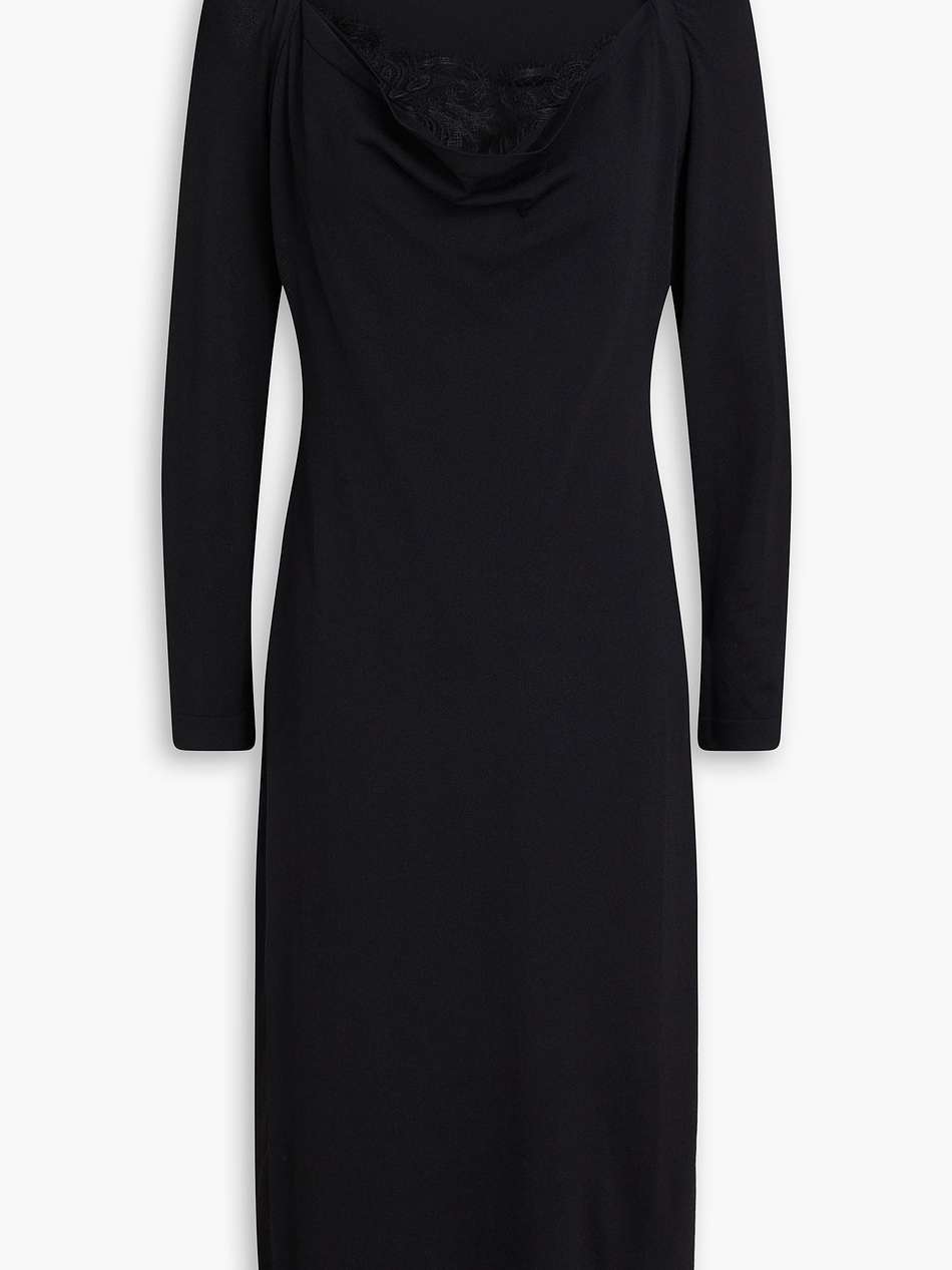 lace-trimmed ribbed jersey halterneck midi dress