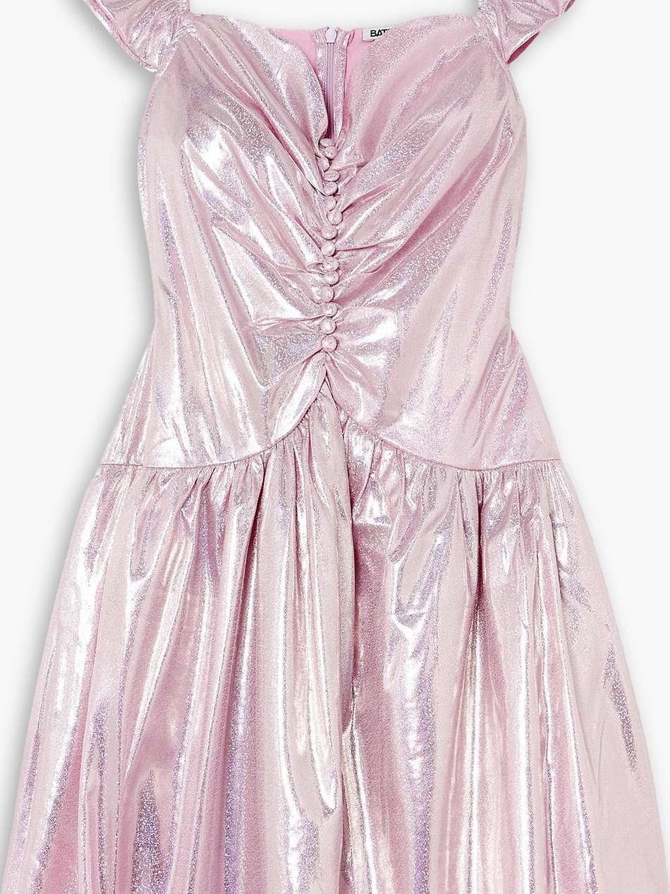 wendy ruched holographic lamé mini dress