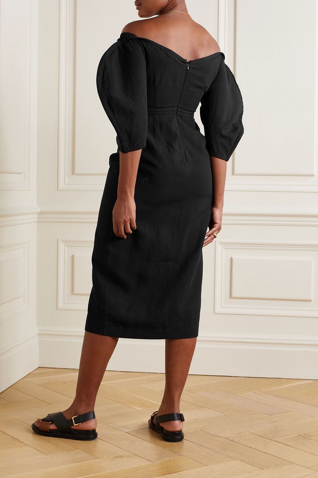 MARA HOFFMAN Leonara off-the-shoulder TENCEL™ Lyocell and linen-blend midi dress