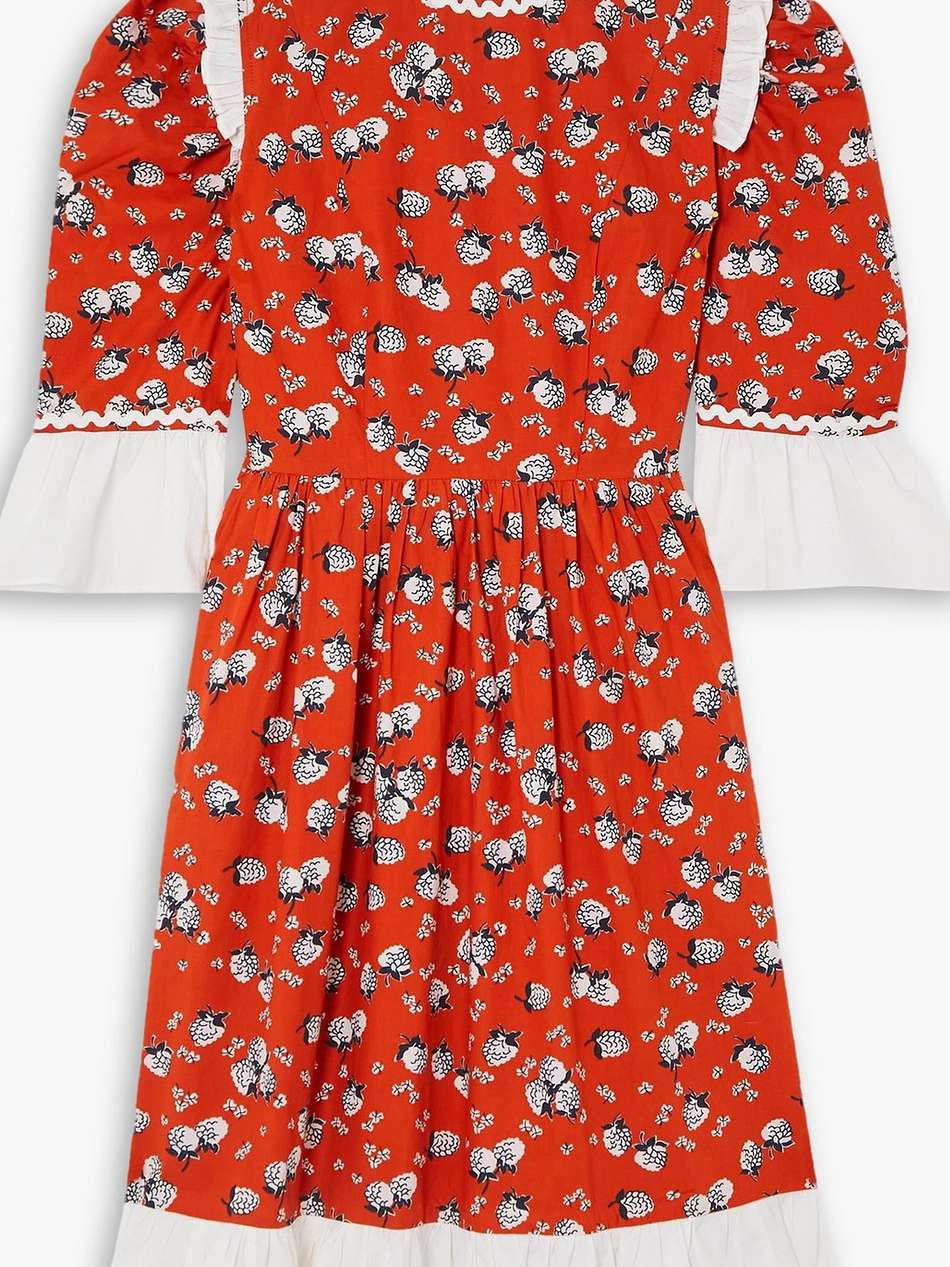 ruffled printed cotton-poplin mini dress