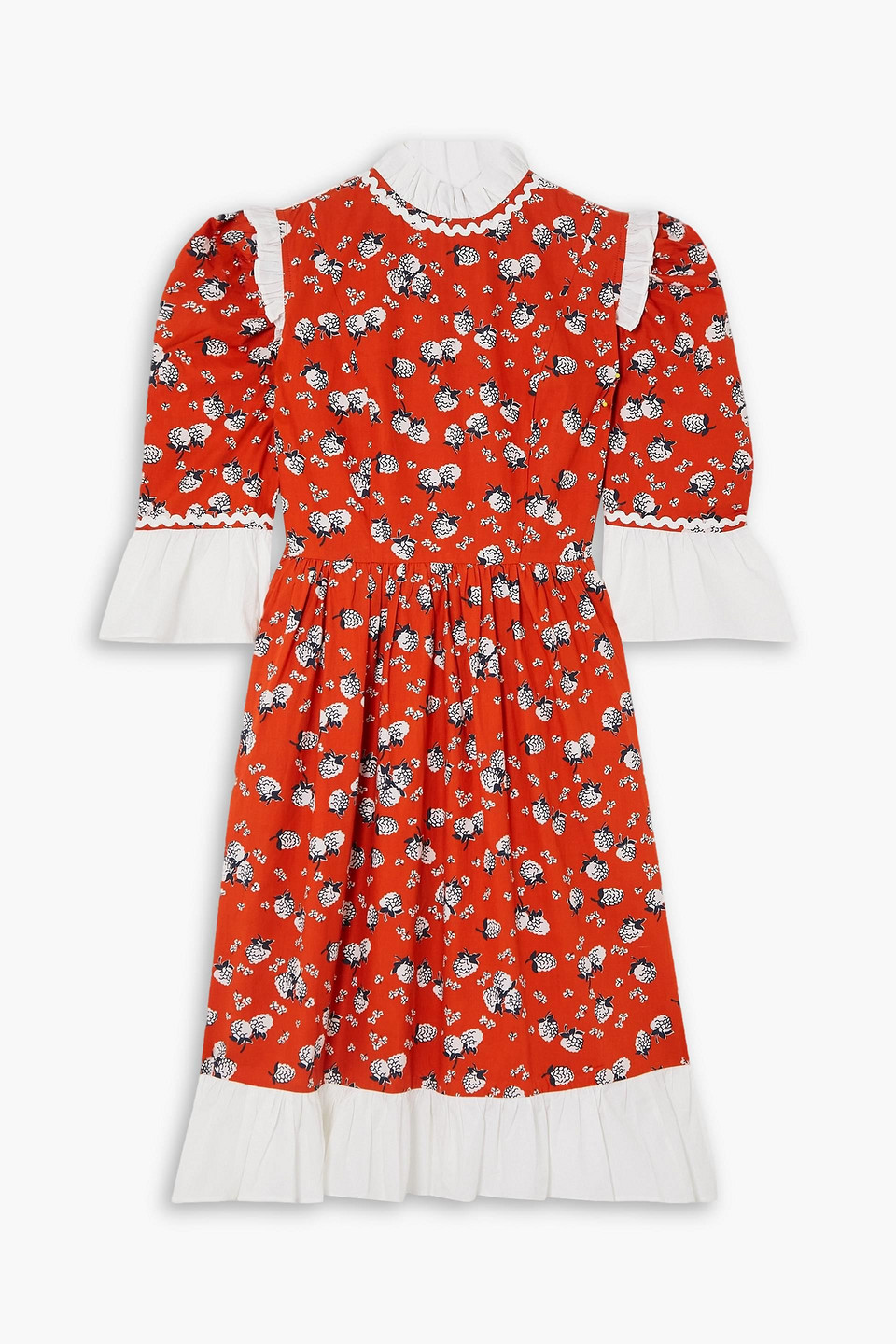 Batsheva Ruffled Printed Cotton-poplin Mini Dress In Papaya