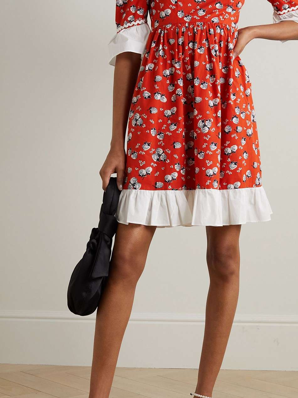 ruffled printed cotton-poplin mini dress