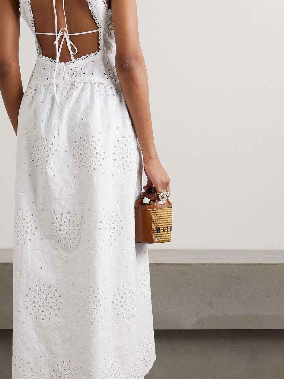 dania open-back broderie anglaise cotton-blend midi dress