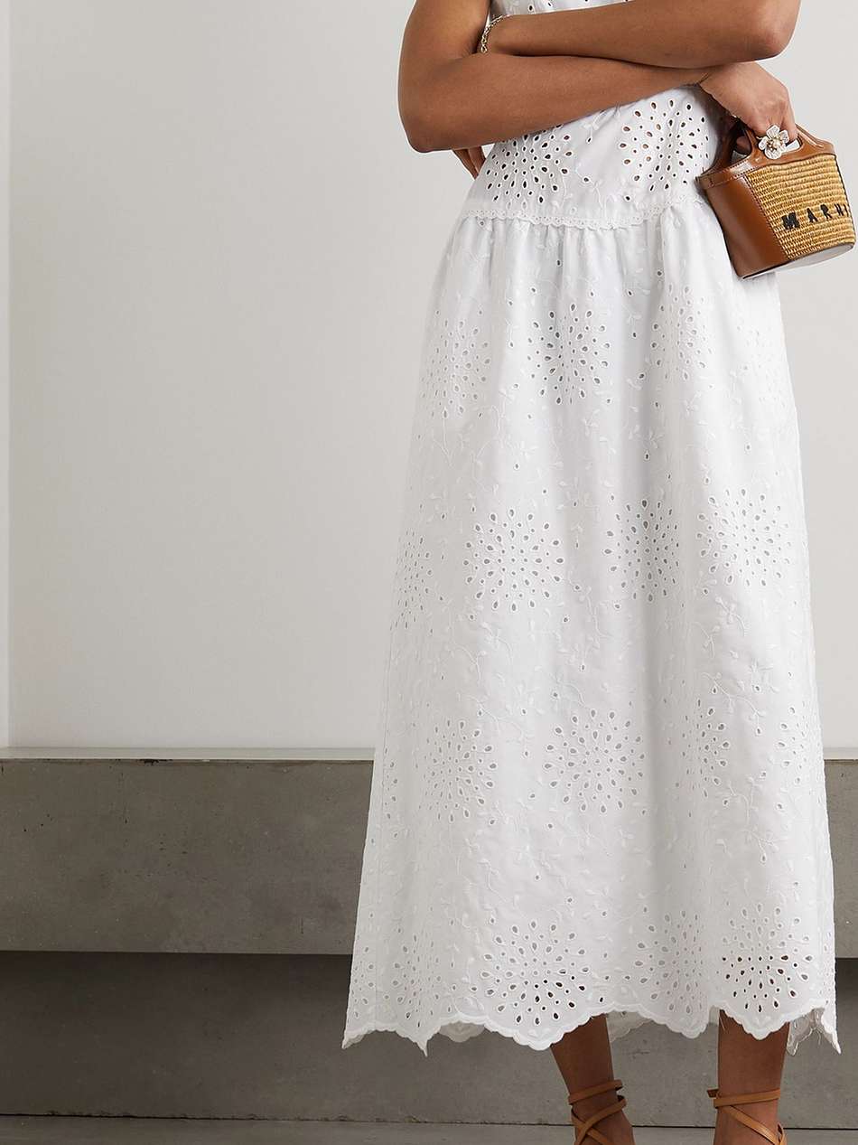 dania open-back broderie anglaise cotton-blend midi dress