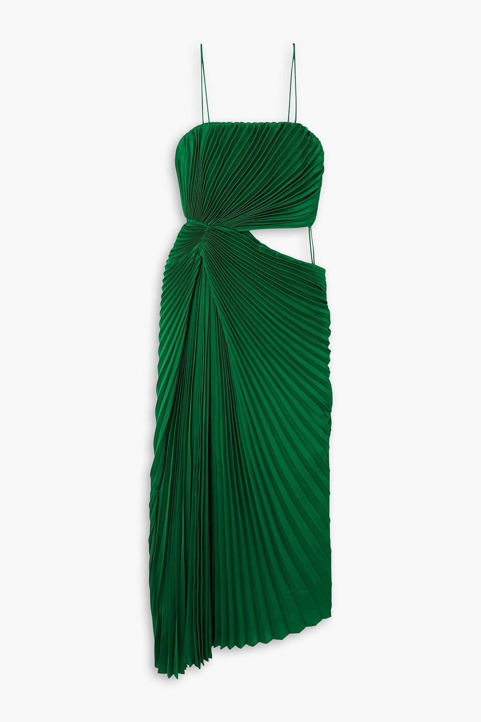 Fayeth cutout gathered plissé-satin midi dress