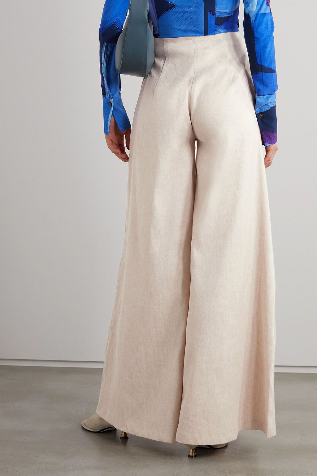 AAIZÉL Pleated stretch linen and cotton-blend twill wide-leg pants