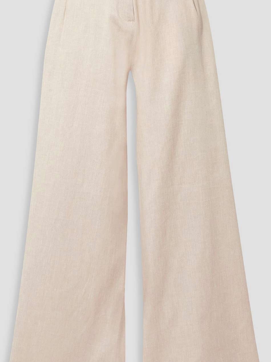 pleated stretch linen and cotton-blend twill wide-leg pants