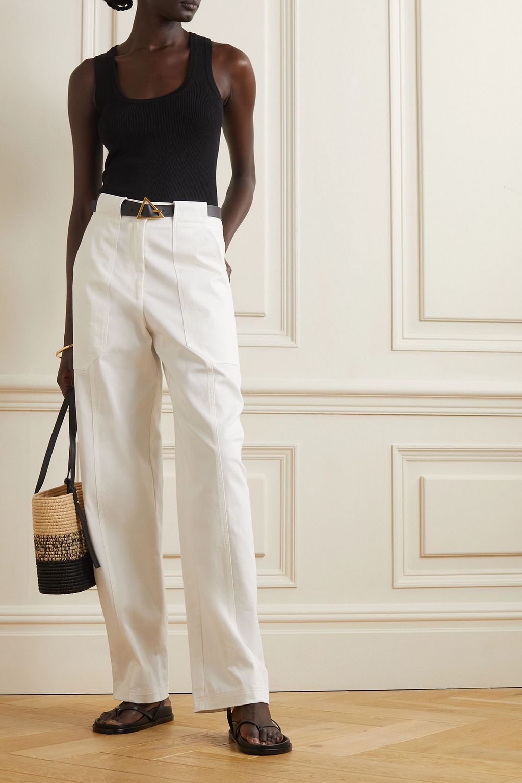 MATTEAU Paneled cotton-blend straight-leg pants