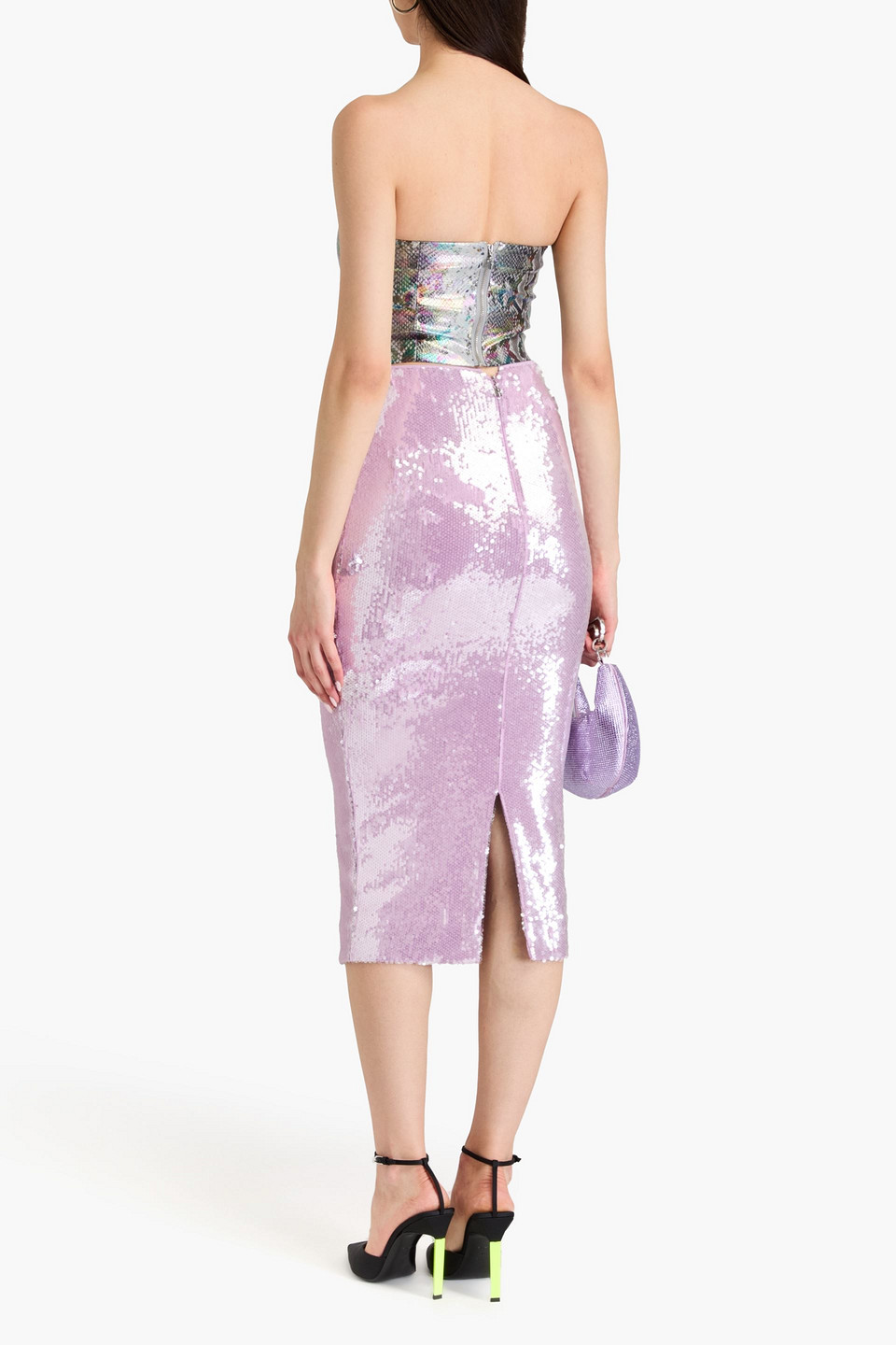 ROTATE BIRGER CHRISTENSEN STRAPLESS METALLIC FAUX SNAKE-EFFECT LEATHER TOP