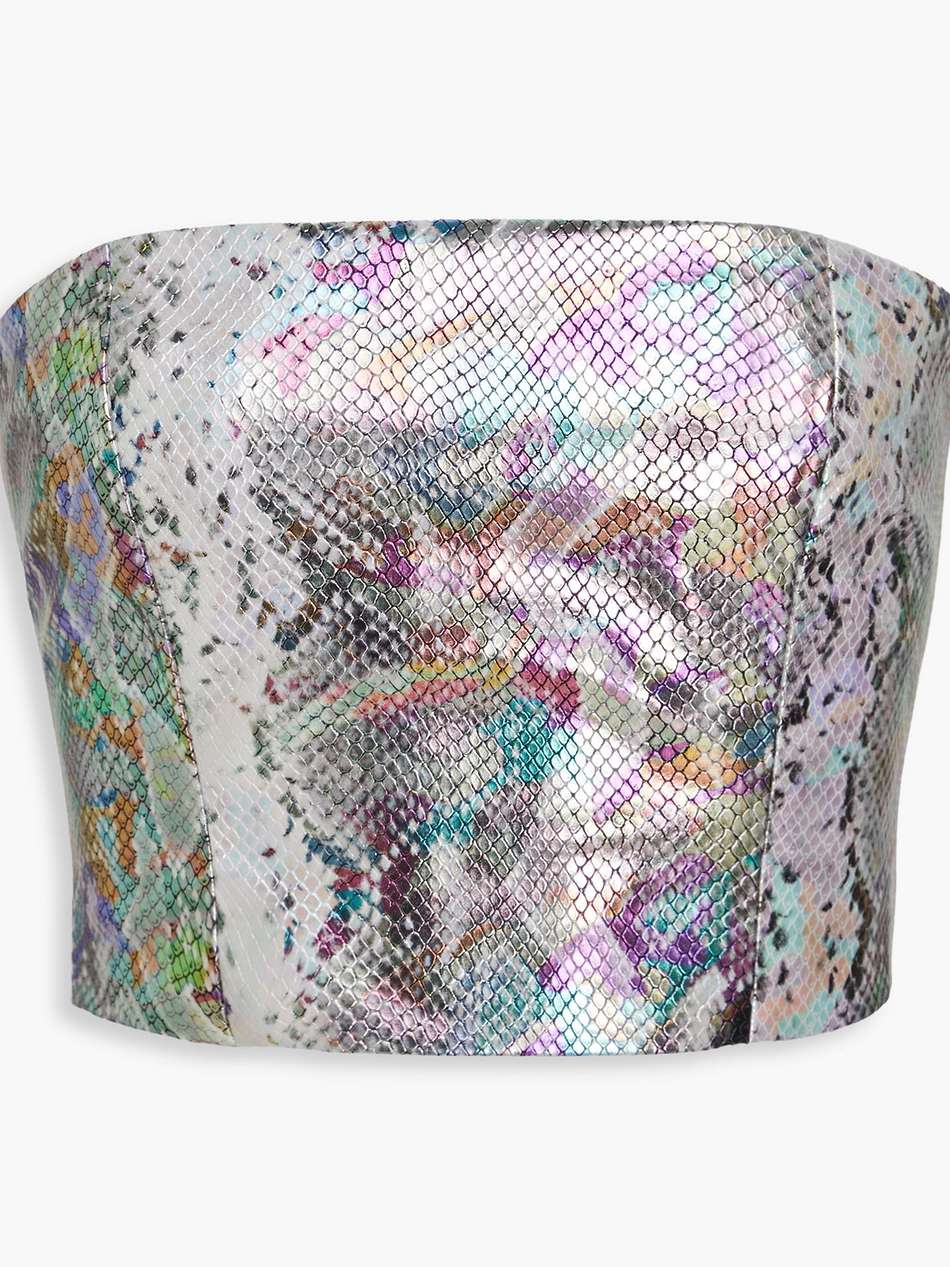 strapless metallic faux snake-effect leather top