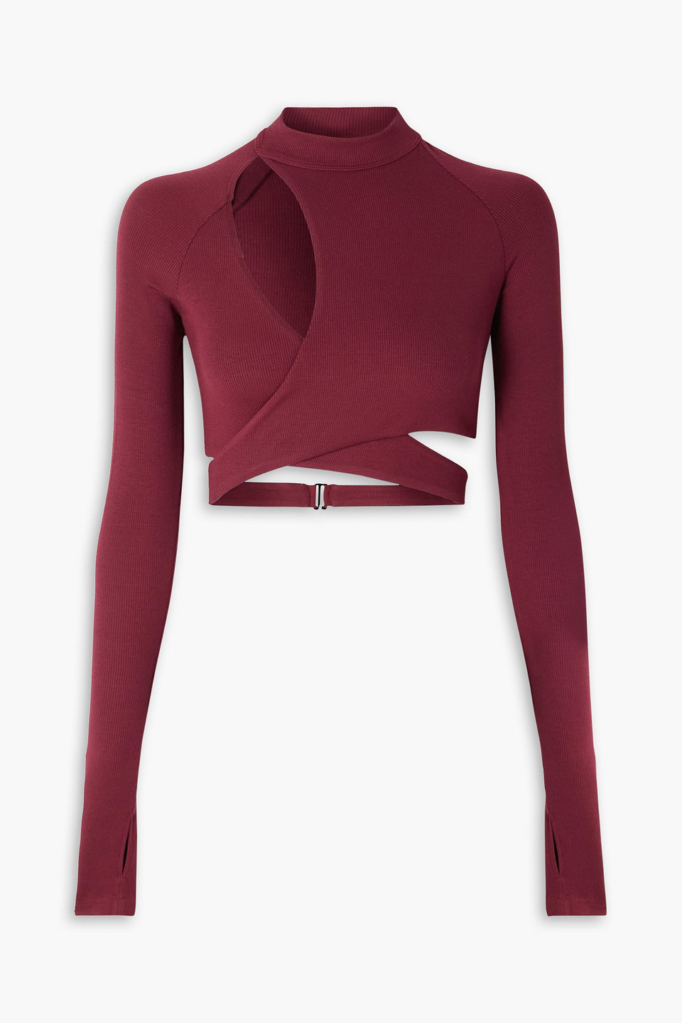 Alix Dana Cropped Cutout Ribbed Stretch-modal Top In Merlot