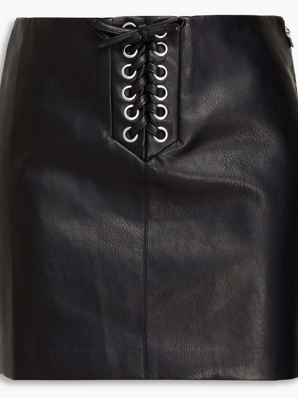 lace-up faux leather mini skirt