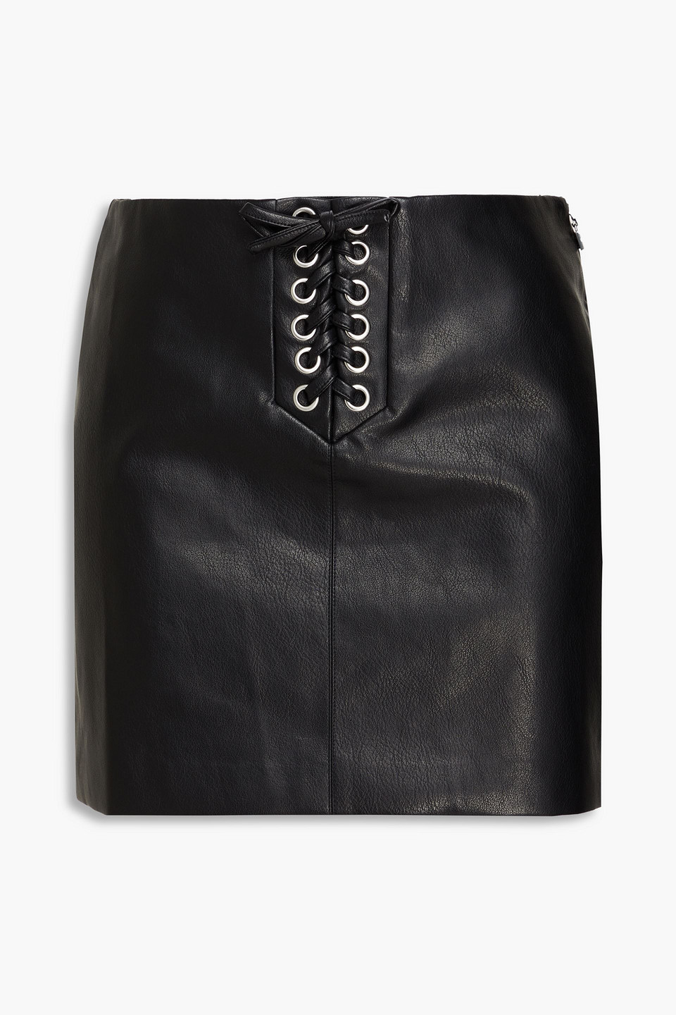 Lace-up faux leather mini skirt
