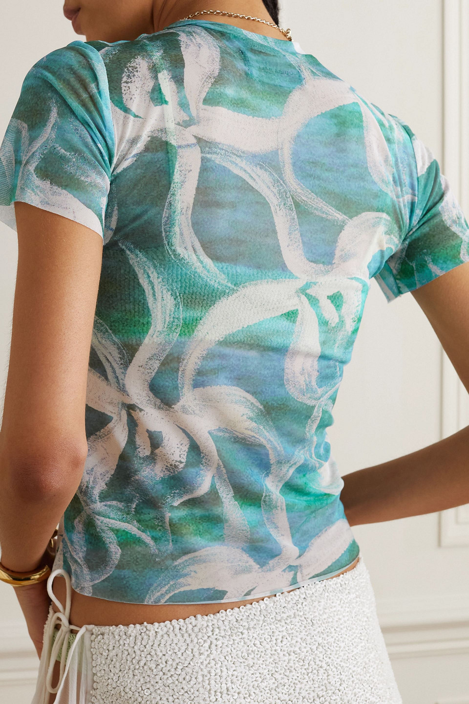LOUISA BALLOU PRINTED STRETCH-TULLE T-SHIRT 