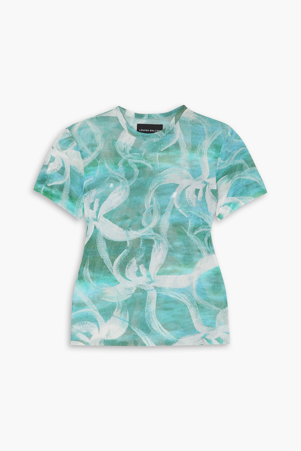 Louisa Ballou Printed Stretch-tulle T-shirt In Turquoise
