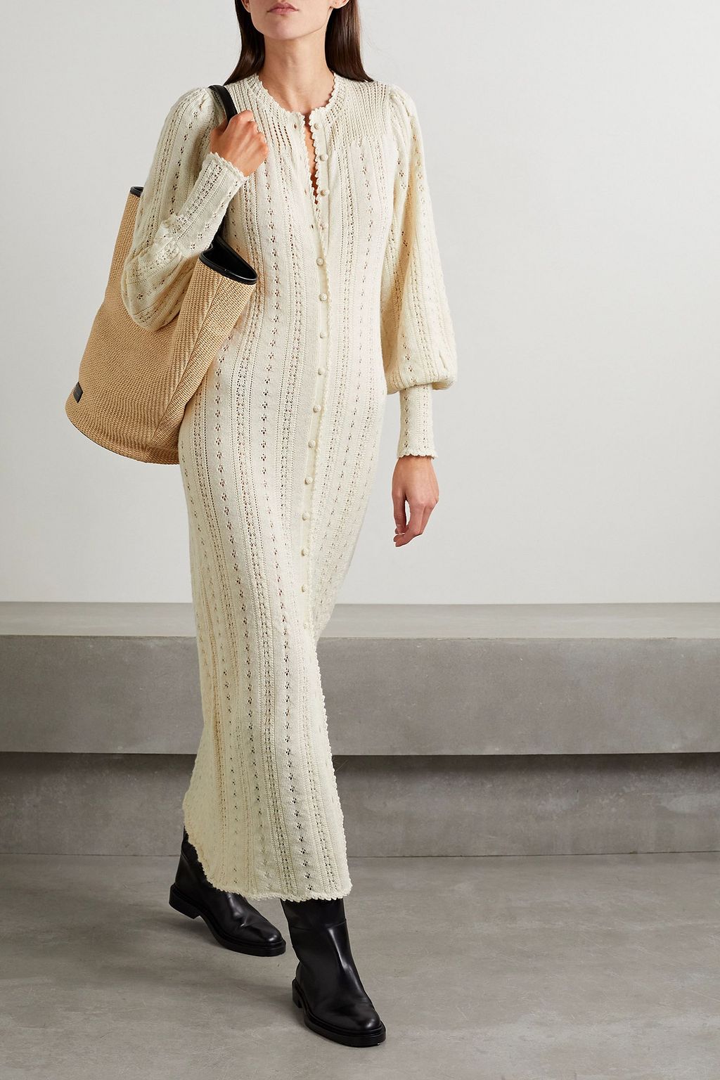 DÔEN Rosie pointelle-knit alpaca and silk-blend midi dress