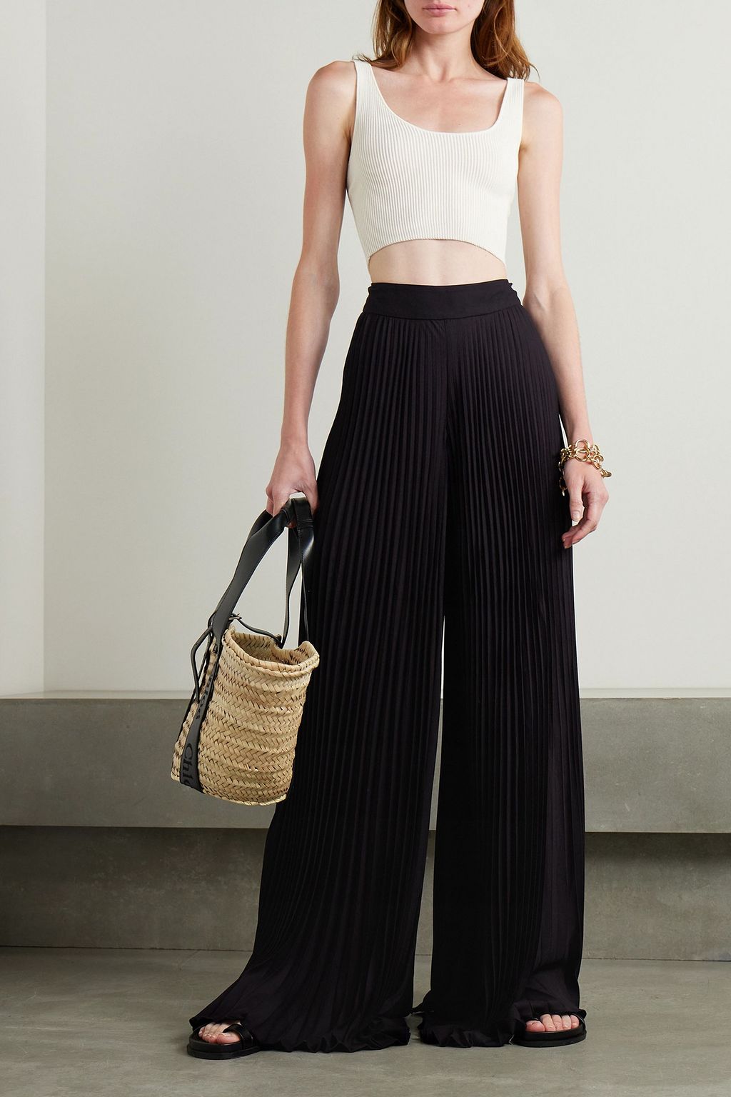 ALICE + OLIVIA بنطال Copen واسع الساقين من الكريب بكسرات