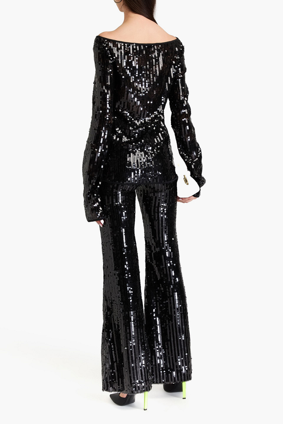 ROTATE BIRGER CHRISTENSEN OFF-THE-SHOULDER SEQUINED STRETCH-MESH TOP
