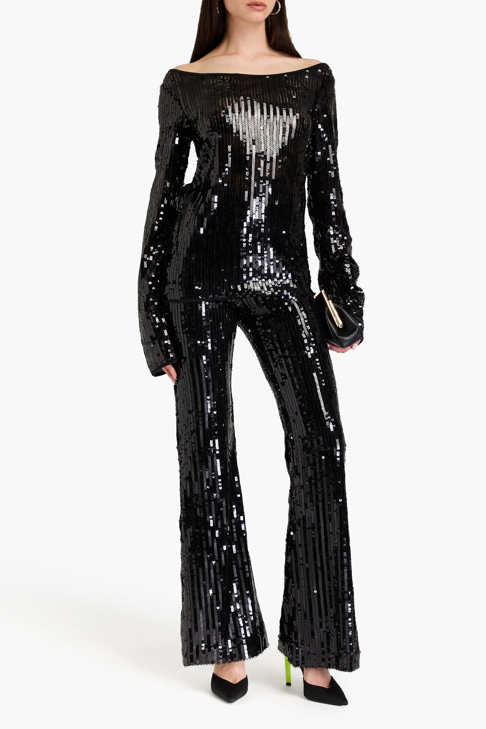 ROTATE BIRGER CHRISTENSEN OFF-THE-SHOULDER SEQUINED STRETCH-MESH TOP