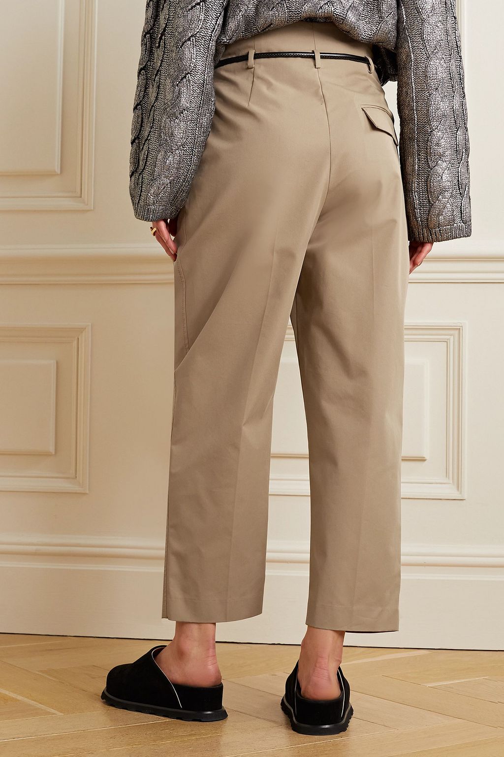 3.1 PHILLIP LIM بنطال Origami بأرجل مستقيمة من مزيج قطن بكسرات وحزام