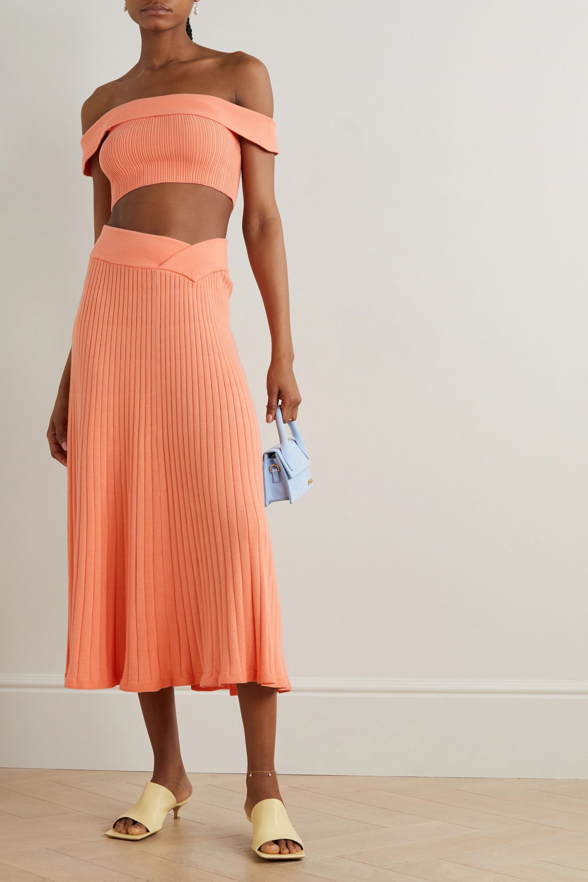 Anna Quan Tessa cropped off-the-shoulder ribbed cotton-blend top