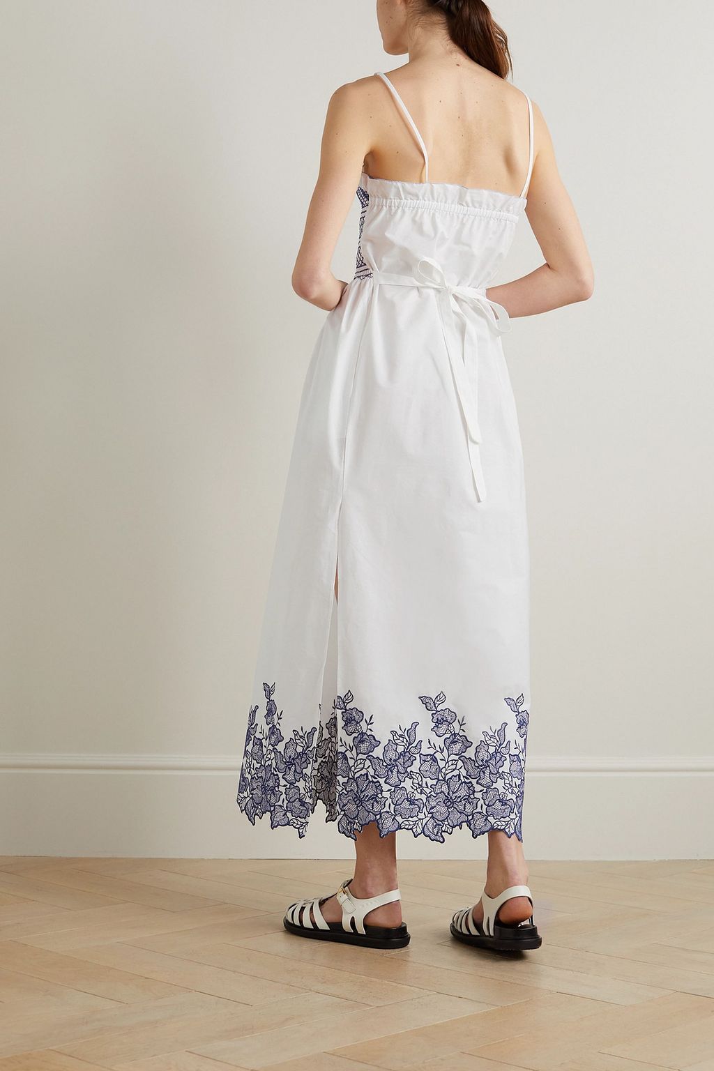 LORETTA CAPONI Bianca smocked printed cotton-poplin midi dress