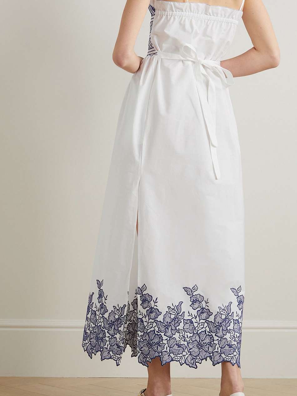 bianca smocked embroidered cotton midi dress