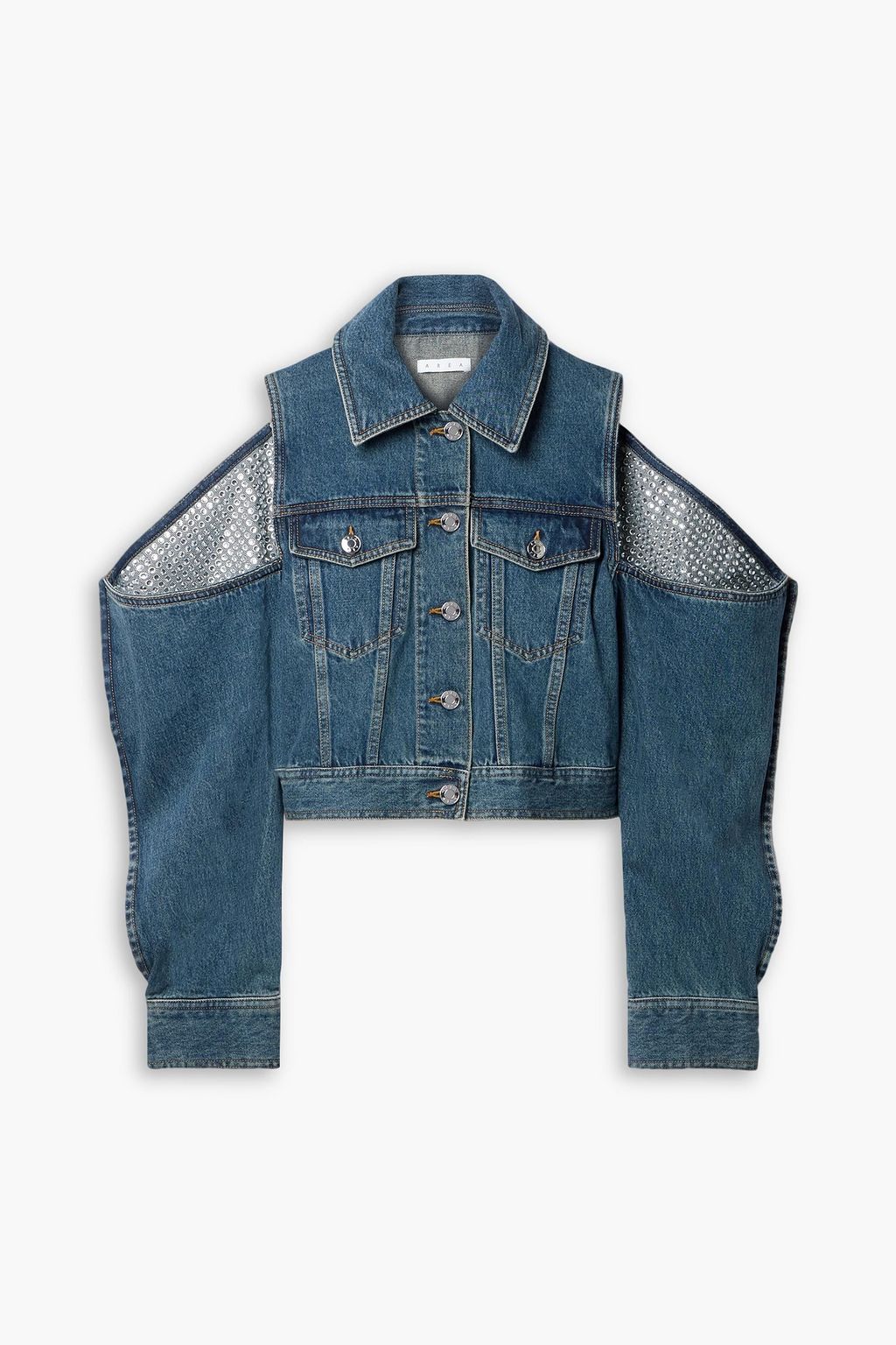 Cutout crystal embellished denim jacket