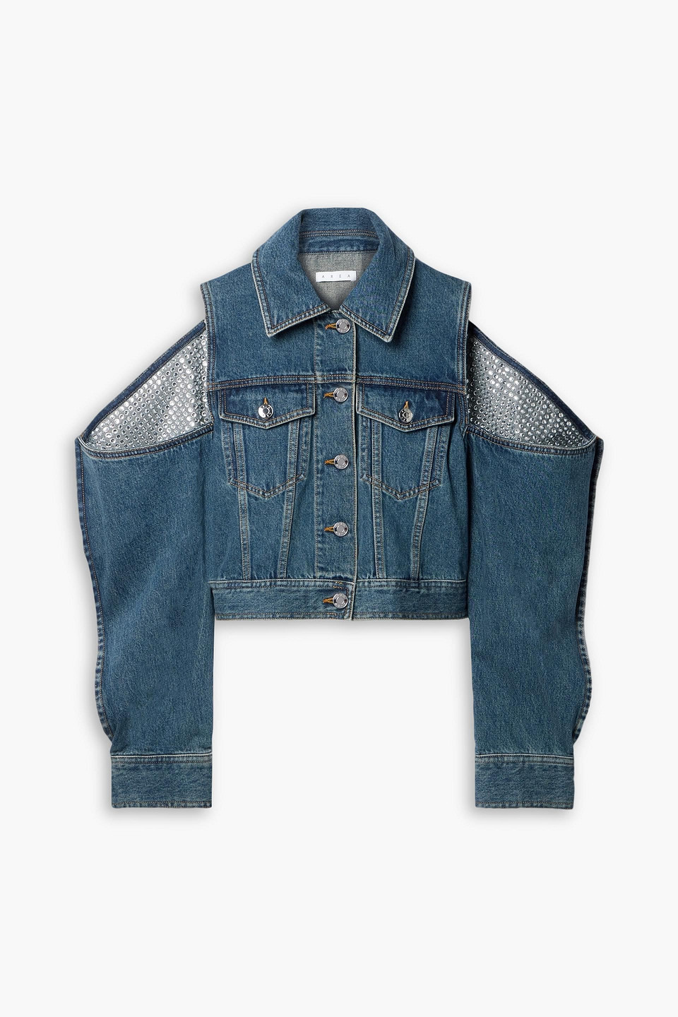 area - cutout crystal-embellished denim jacket - blue - xs