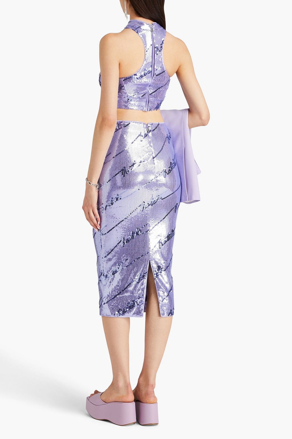 ROTATE BIRGER CHRISTENSEN Cropped sequined stretch-mesh top